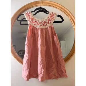 Hazel Crochet Neck Sleeveless Top Women Large Pink Excellent Boho Peasant Blouse